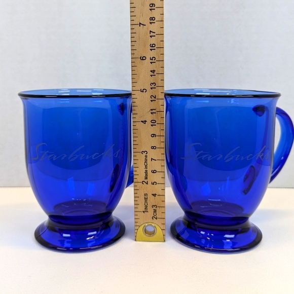 Vintage Anchor Hocking Cobalt Blue Large Footed Starbucks Mug 5" x 3.5" Set of 2 - Picture 2 of 6